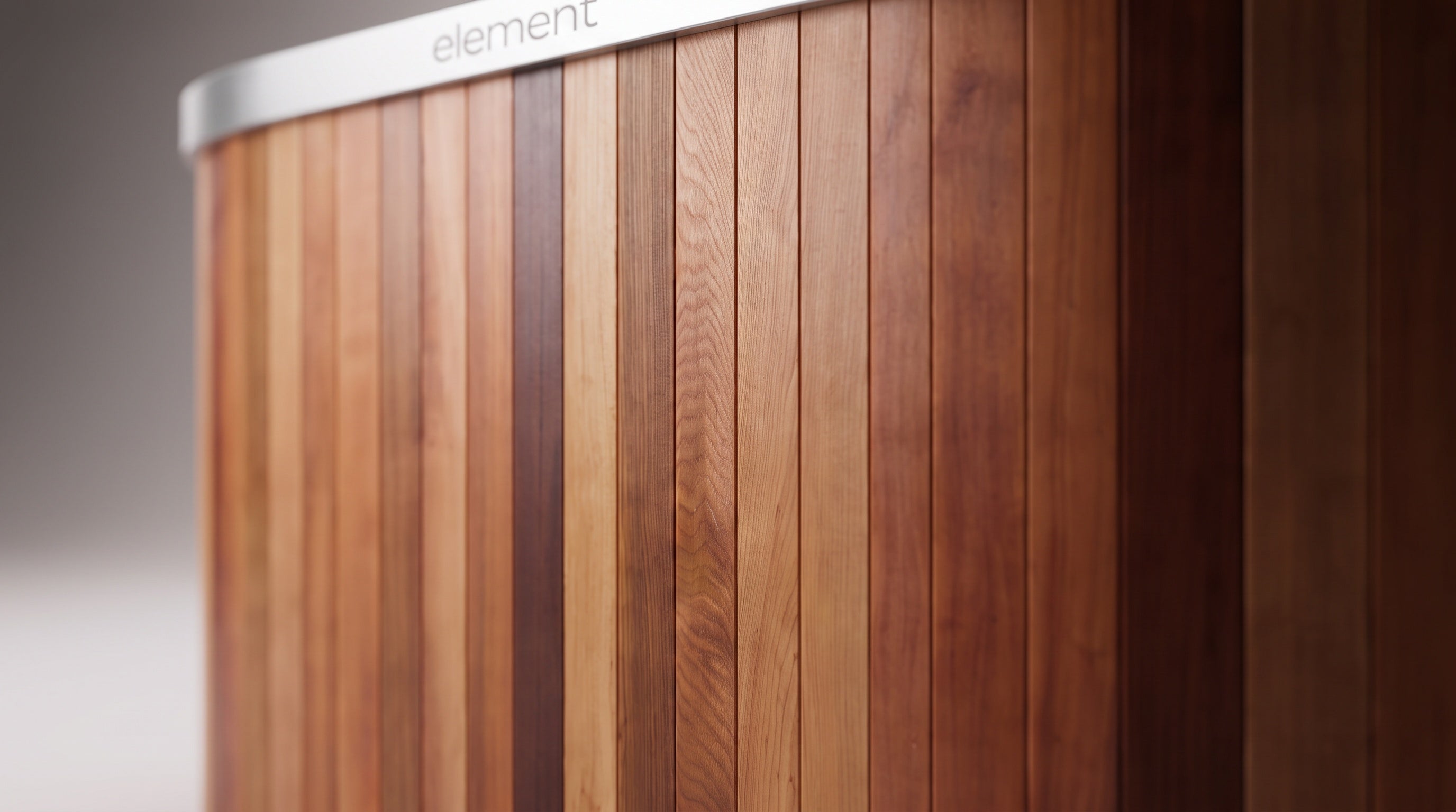 Close-up of the cedar slats and stainless-steel rim on Terra